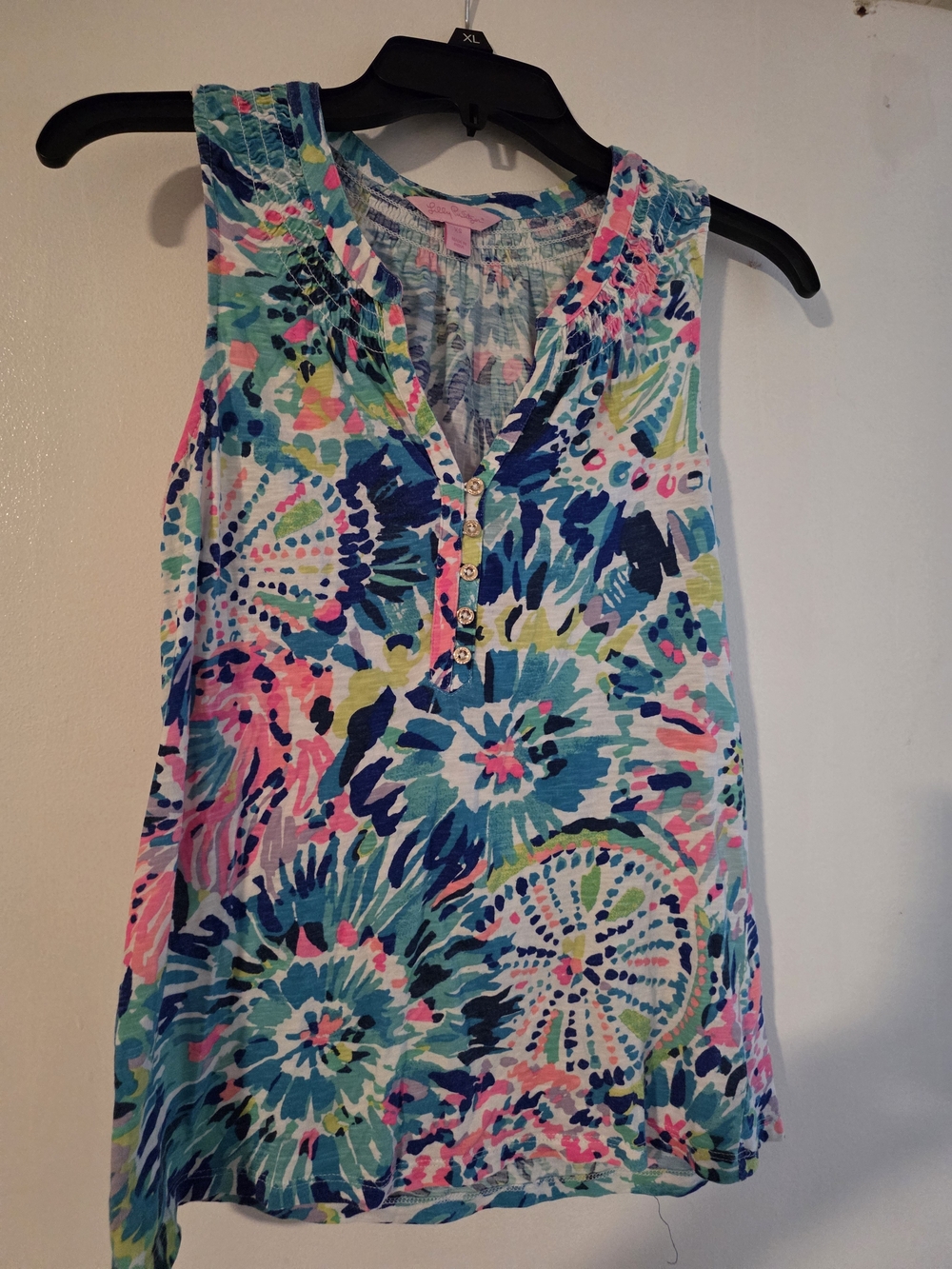 Lilly Pulitzer Multicolor Floral V-Neck Button Tank